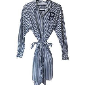 Polo by Ralph Lauren Blue and White Cuffed Sleeve Shirt Dress